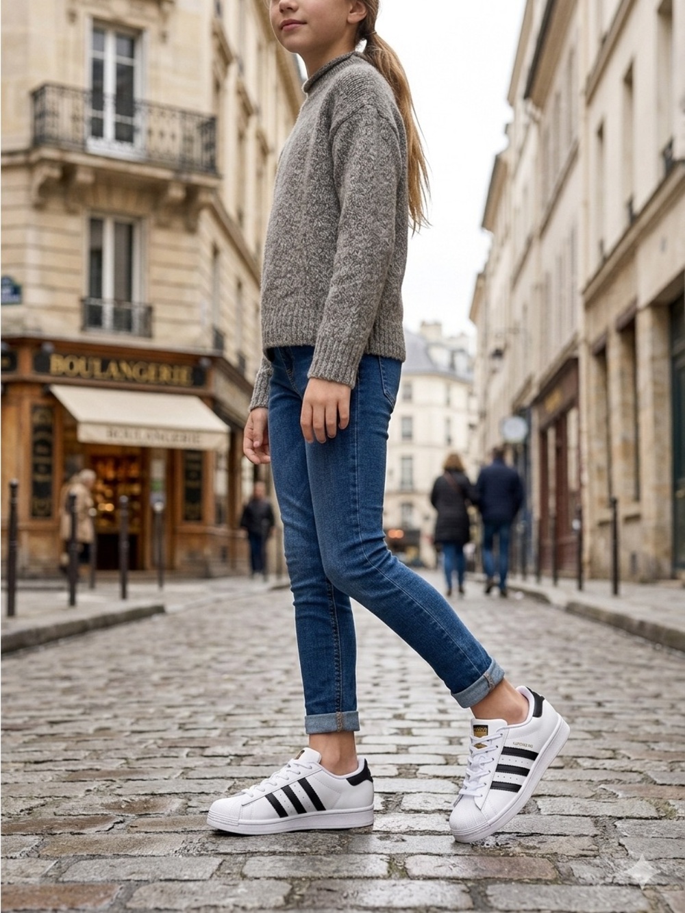 adidas White and Black Superstar Junior Lace-Up Sneakers
